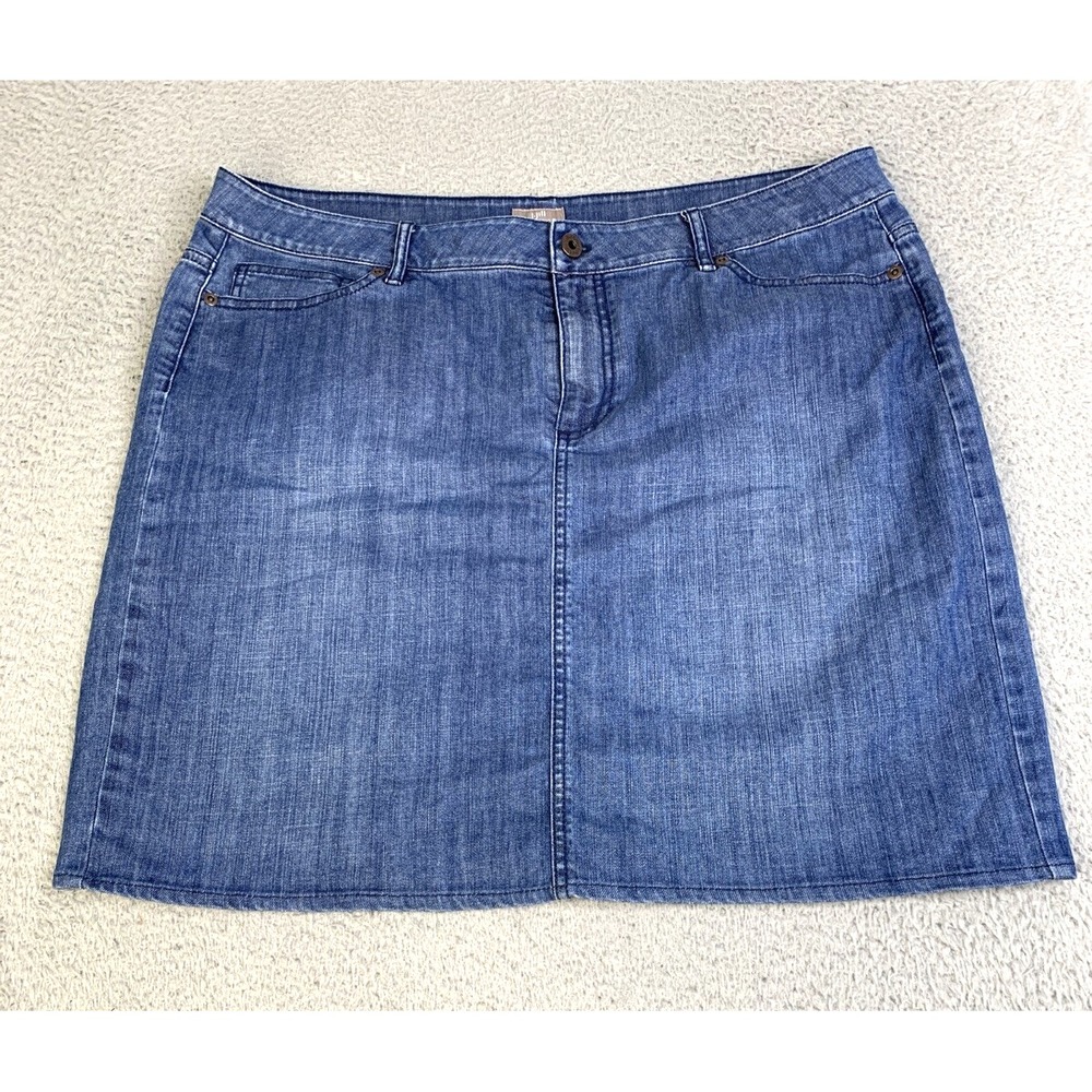 J Jill Denim Skirt Womens Size 14 Stretch Medium Wash Length Pockets Summer